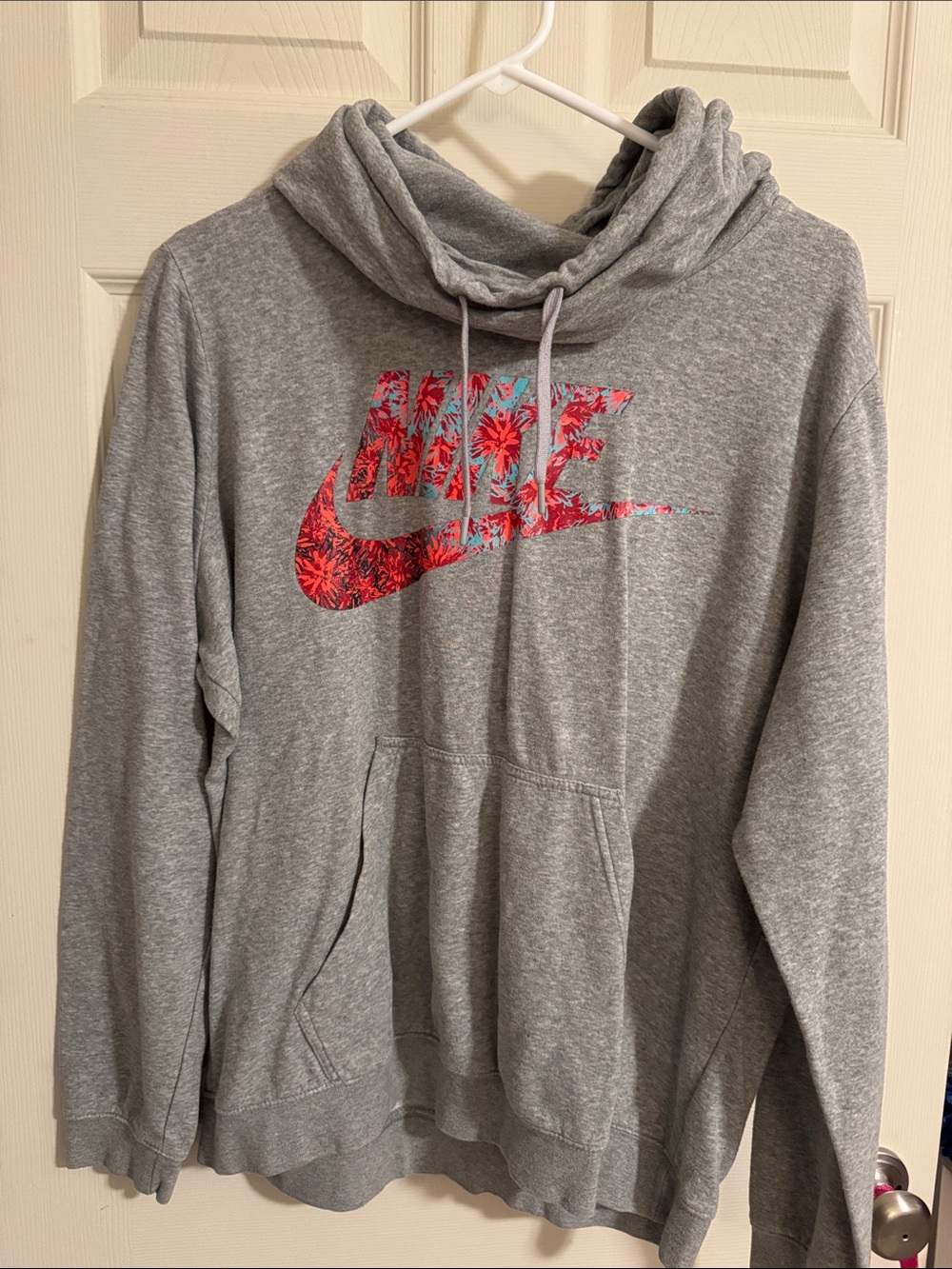 Nike Gray Crewneck Hoodie with Red Floral Swoosh